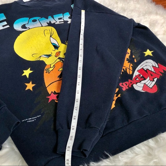 Space Jam Looney Tunes Tweety Bird Vintage 90s Dark Blue Sweatshirt Size M/L? - Picture 8 of 10